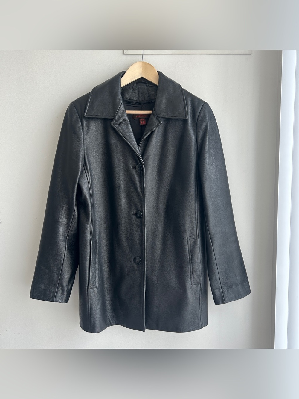 Danier Black Leather Button-Up Coat
